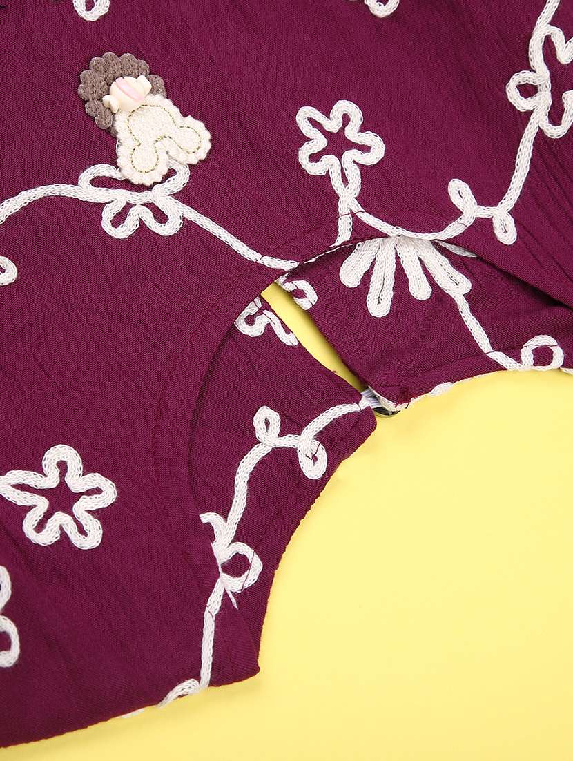 girls embroidered three quarter sleeve top - 22002308 -  Standard Image - 3