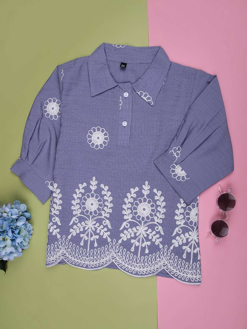 girls solid with work three quarter sleeve top