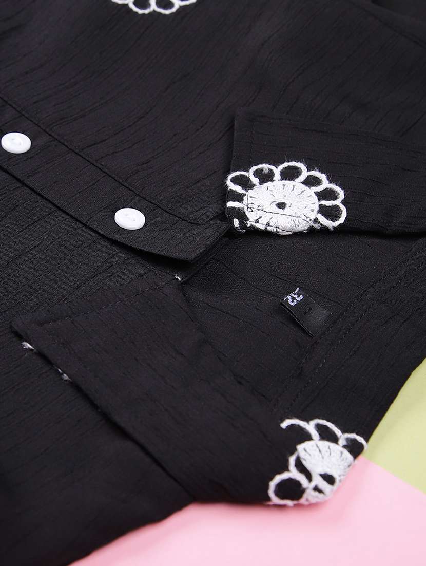 girls embroidered three quarter sleeve top - 22002313 -  Standard Image - 3