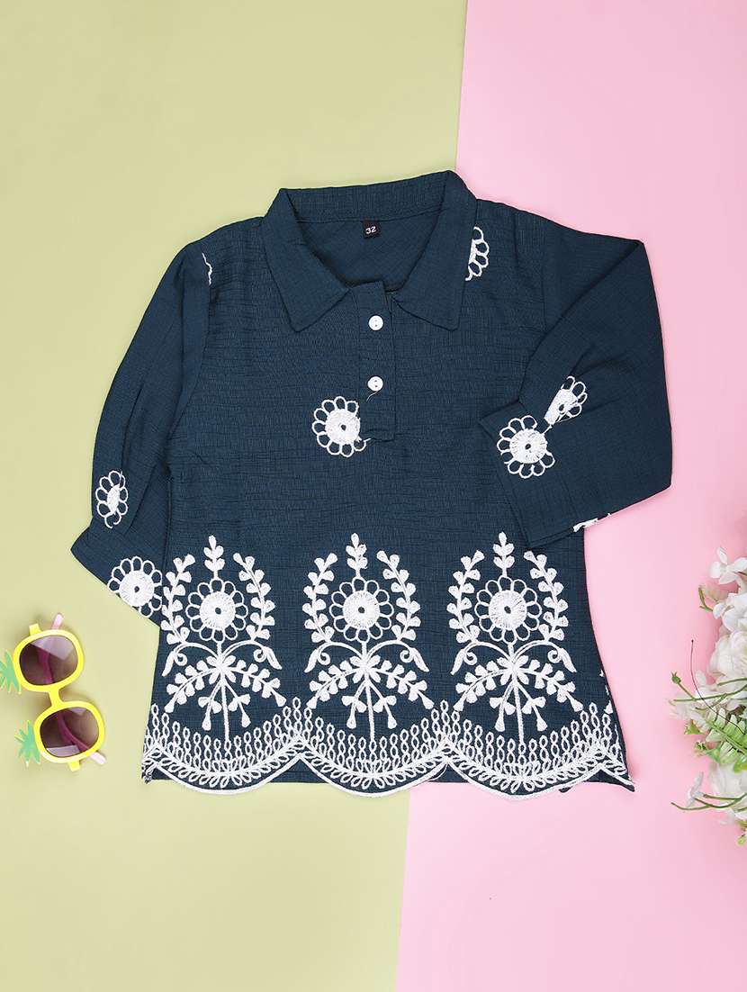 girls solid with work three quarter sleeve top