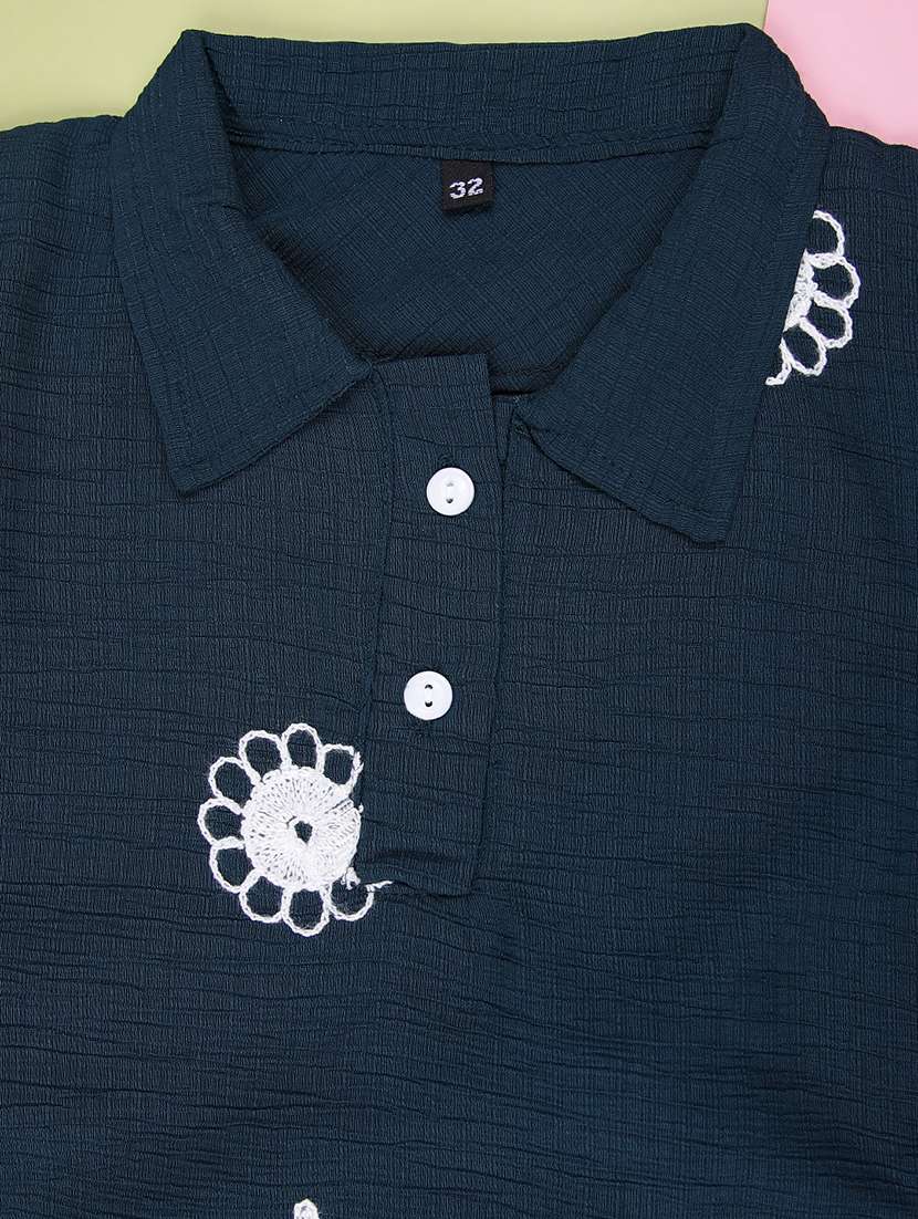 girls solid with work three quarter sleeve top - 22002316 -  Standard Image - 3