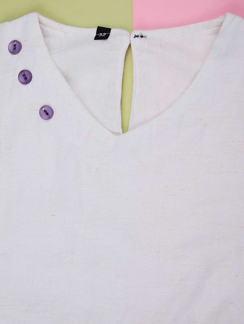 girls solid with work three quarter sleeve top - 22002318 -  Standard Image - 3