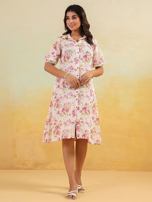 womem floral print collared shirt dress - 22002351 -  Standard Image - 0