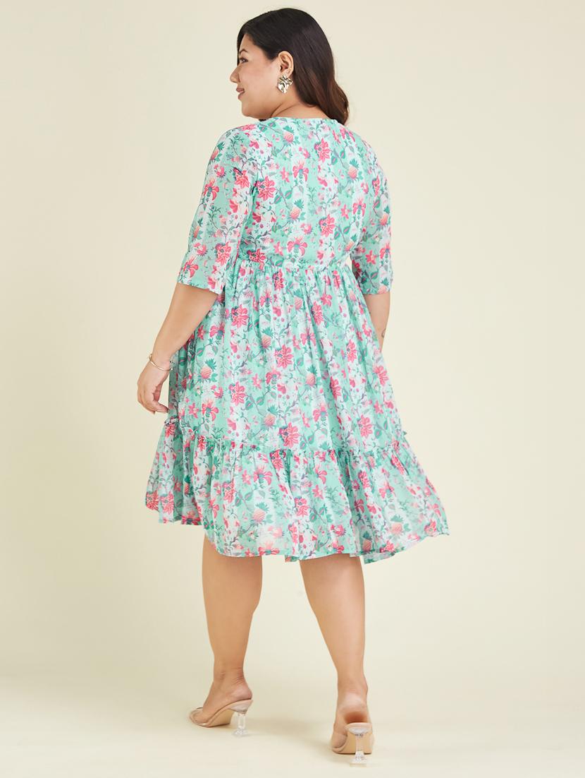 women plus size floral print tiered dress - 22002354 - Standard Image - 3