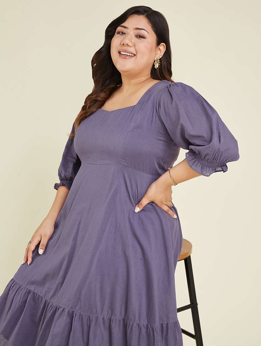 women plus size solid puff sleeve tiered dress - 22002355 -  Standard Image - 3