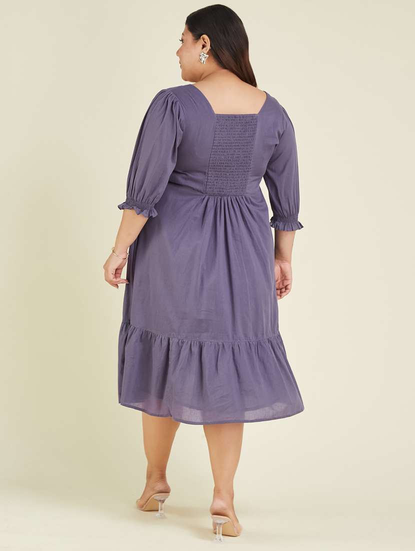 women plus size solid puff sleeve tiered dress - 22002355 -  Standard Image - 5