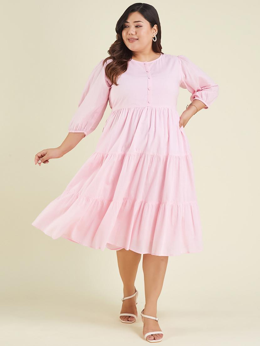 women plus size solid puff sleeve tiered dress - 22002356 - Zoom Image - 0