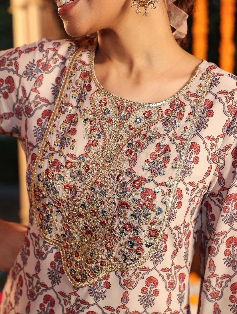 women printed three quarter sleeve kurta palazzo with dupatta set - 22002359 - Standard Image - 5
