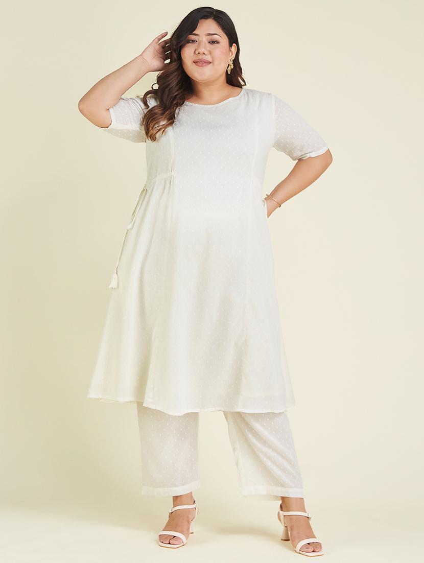 women plus size self design elbow sleeve kurta pant set