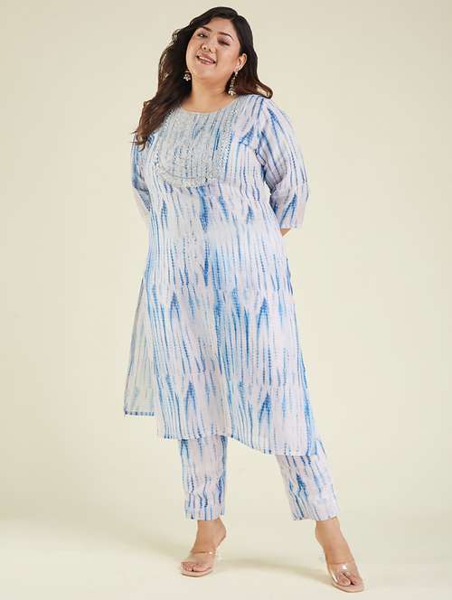 women plus size embroidered three quarter sleeve kurta pant set - 22002365 -  Standard Image - 0