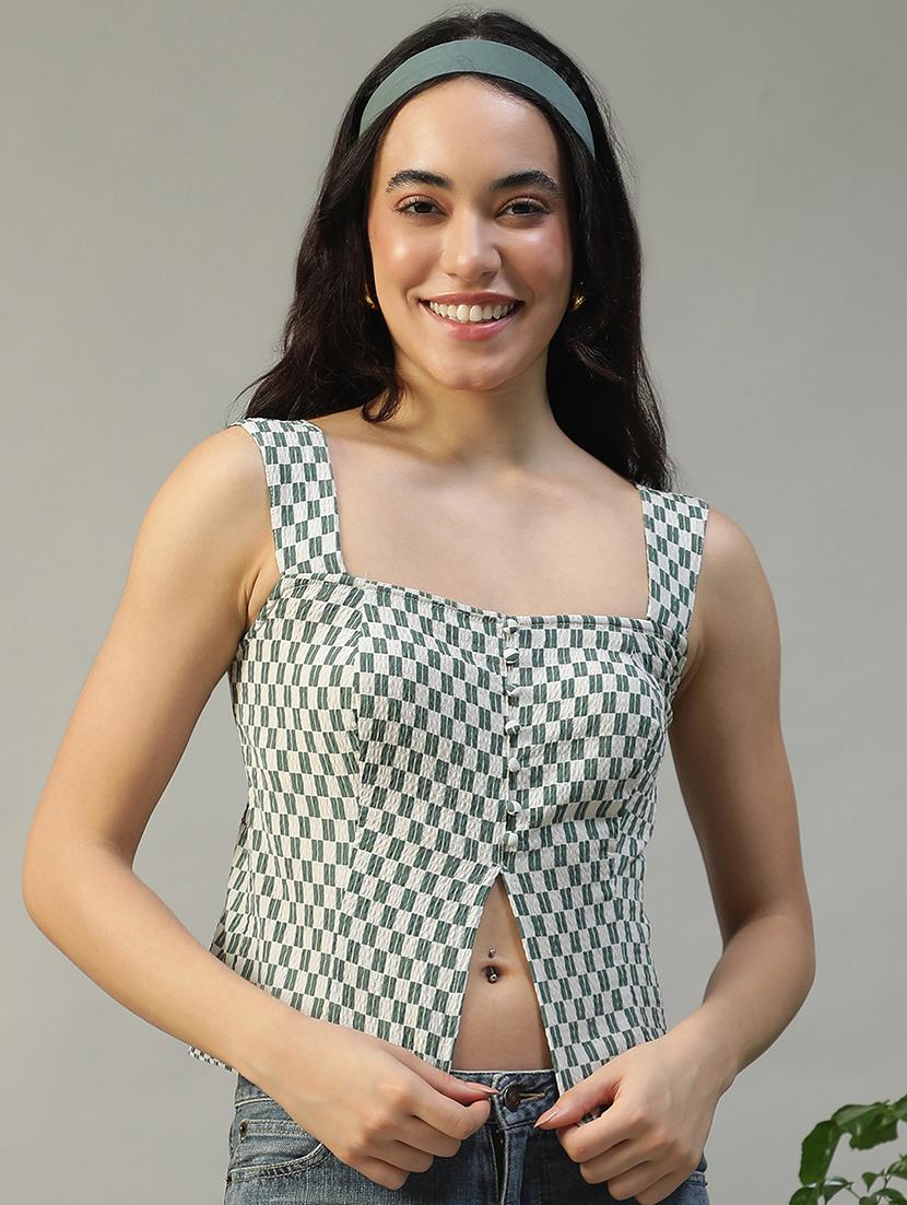 women checkered sleeveless regular top - 22002377 -  Zoom Image - 0
