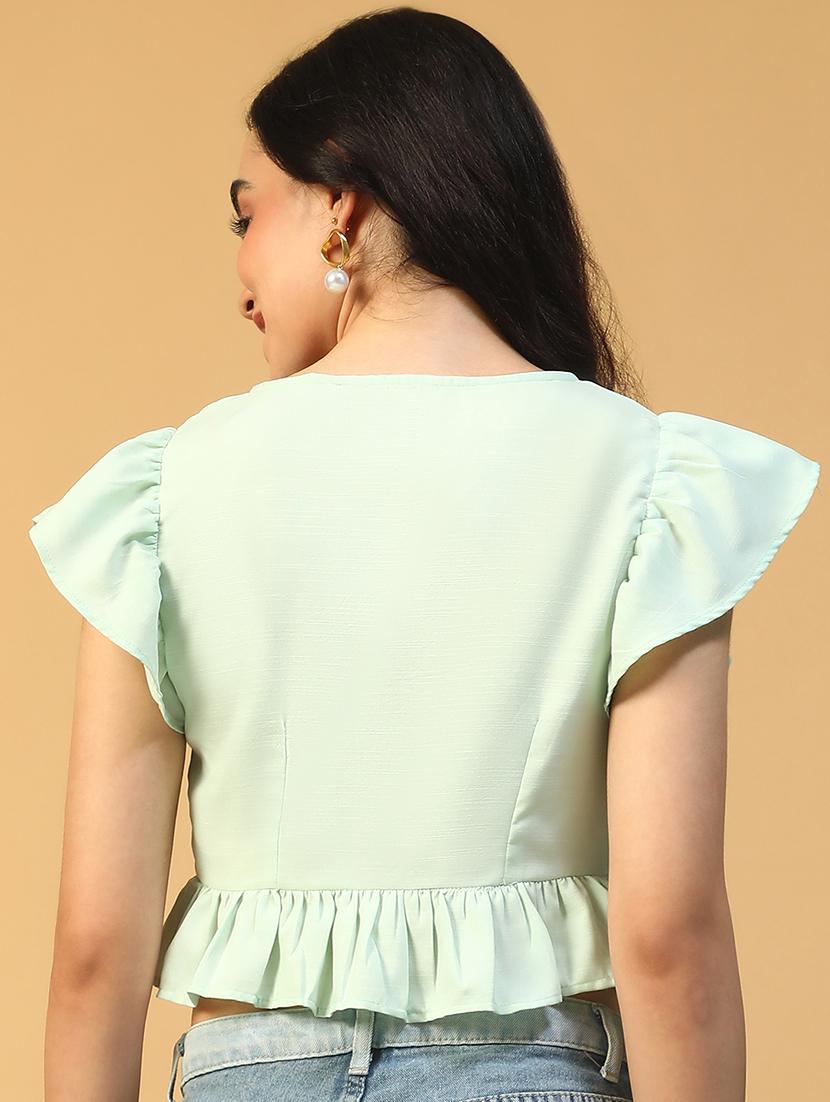 women solid ruffle sleeve crop top - 22002381 - Standard Image - 3