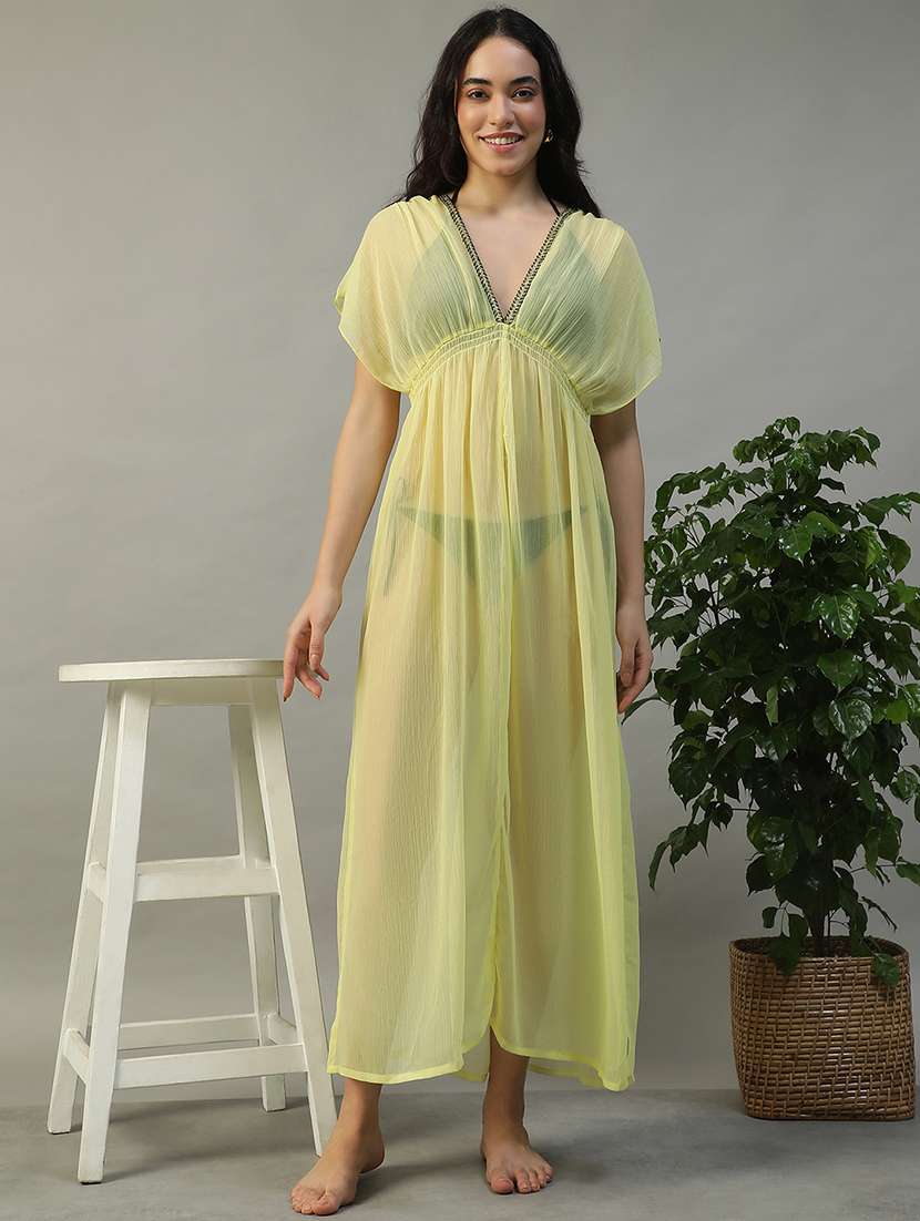 women solid short sleeve coverup dress - 22002386 - Zoom Image - 0
