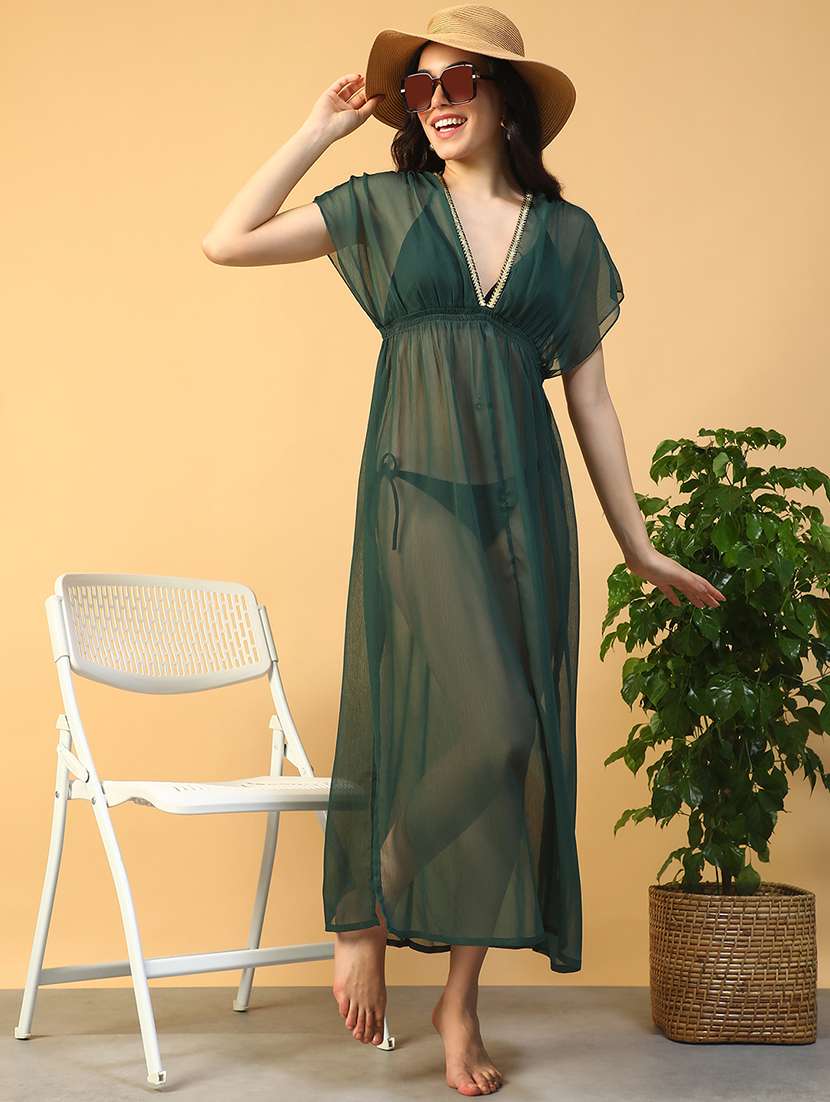 women solid short sleeve coverup dress - 22002387 - Standard Image - 5