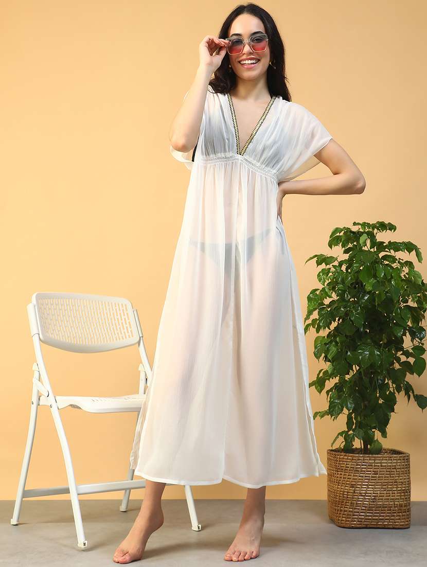 women solid short sleeve coverup dress - 22002390 - Zoom Image - 0