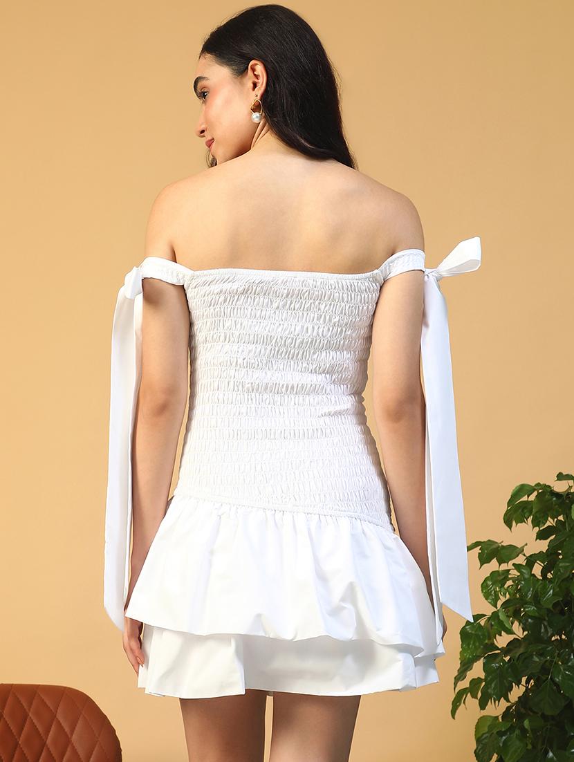 women white solid off shoulder layered dress - 22002391 - Standard Image - 3