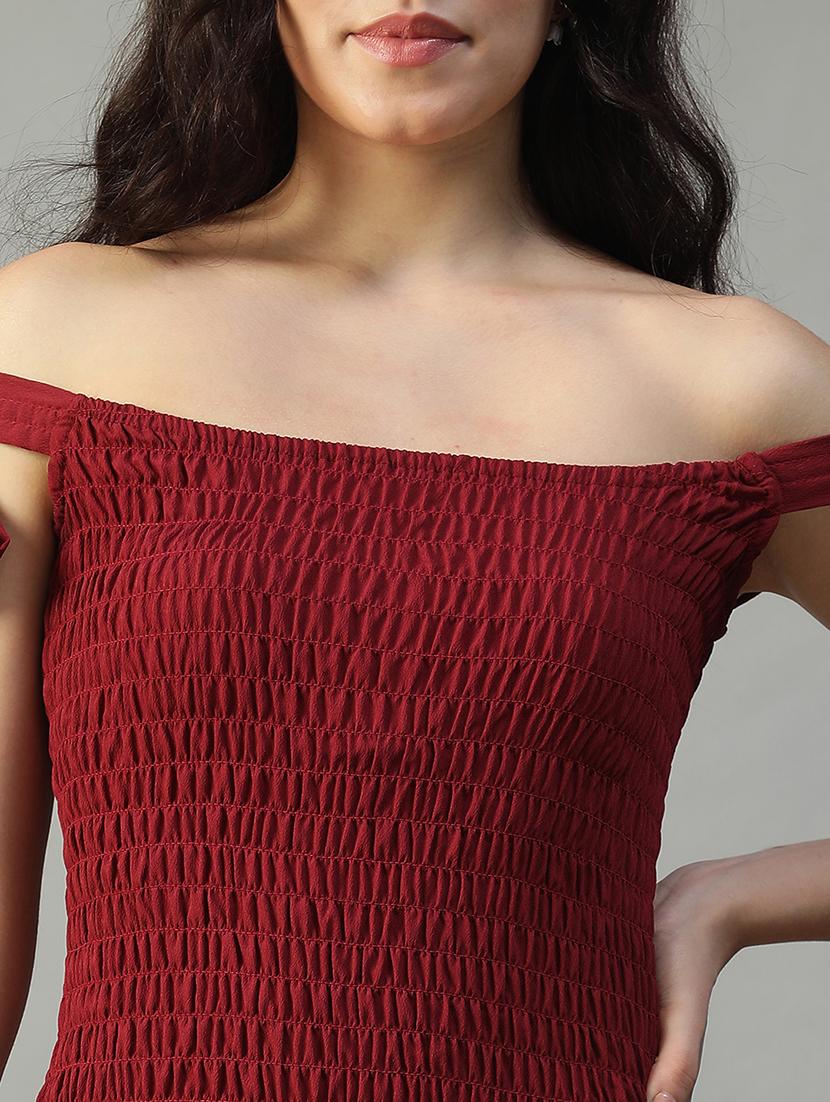 women maroon solid off shoulder layered dress - 22002394 - Standard Image - 5