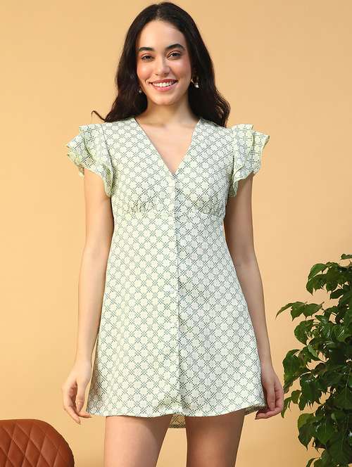 women printed ruffle sleeve backless a-line dress - 22002397 - Standard Image - 0