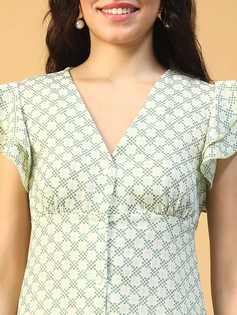women printed ruffle sleeve backless a-line dress - 22002397 - Standard Image - 5
