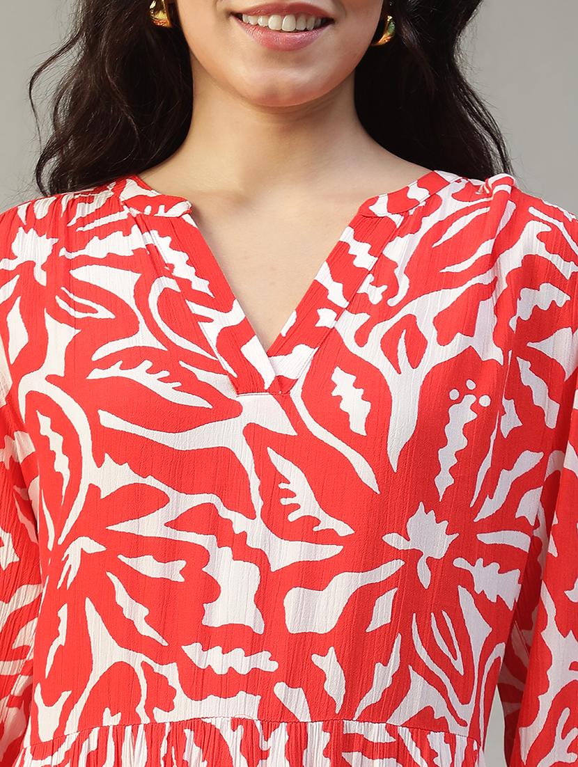 women red printed puff sleeve tiered dress - 22002398 - Standard Image - 5