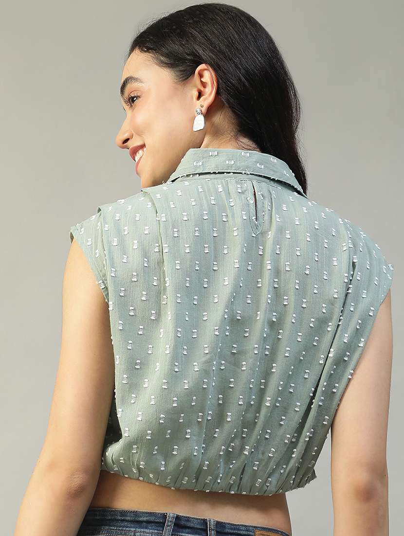 women collared sleeveless crop shirt - 22002408 -  Standard Image - 3