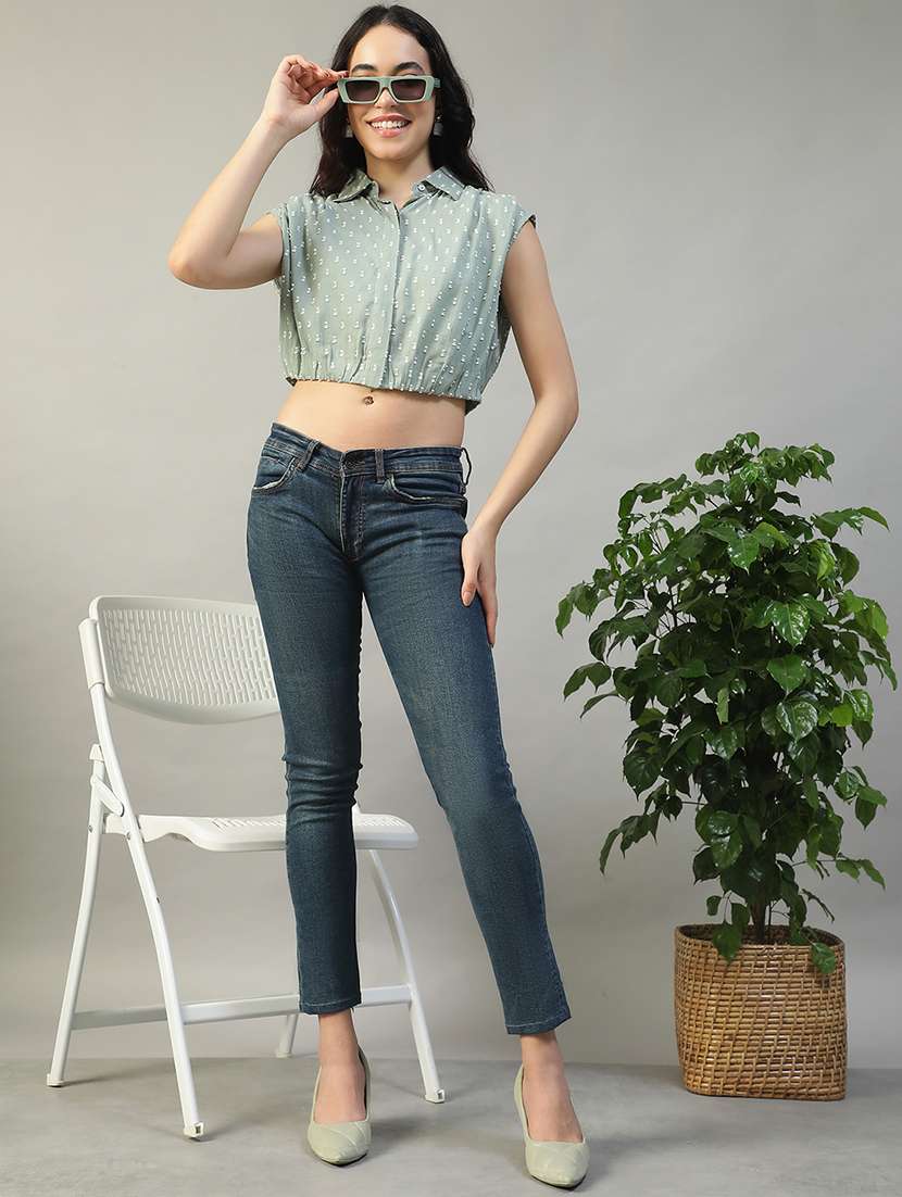 women collared sleeveless crop shirt - 22002408 -  Standard Image - 5