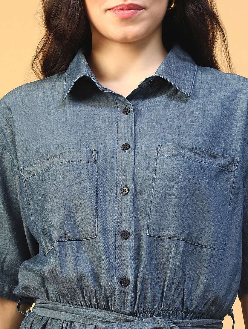 women solid collared short sleeve romper - 22002414 -  Standard Image - 5