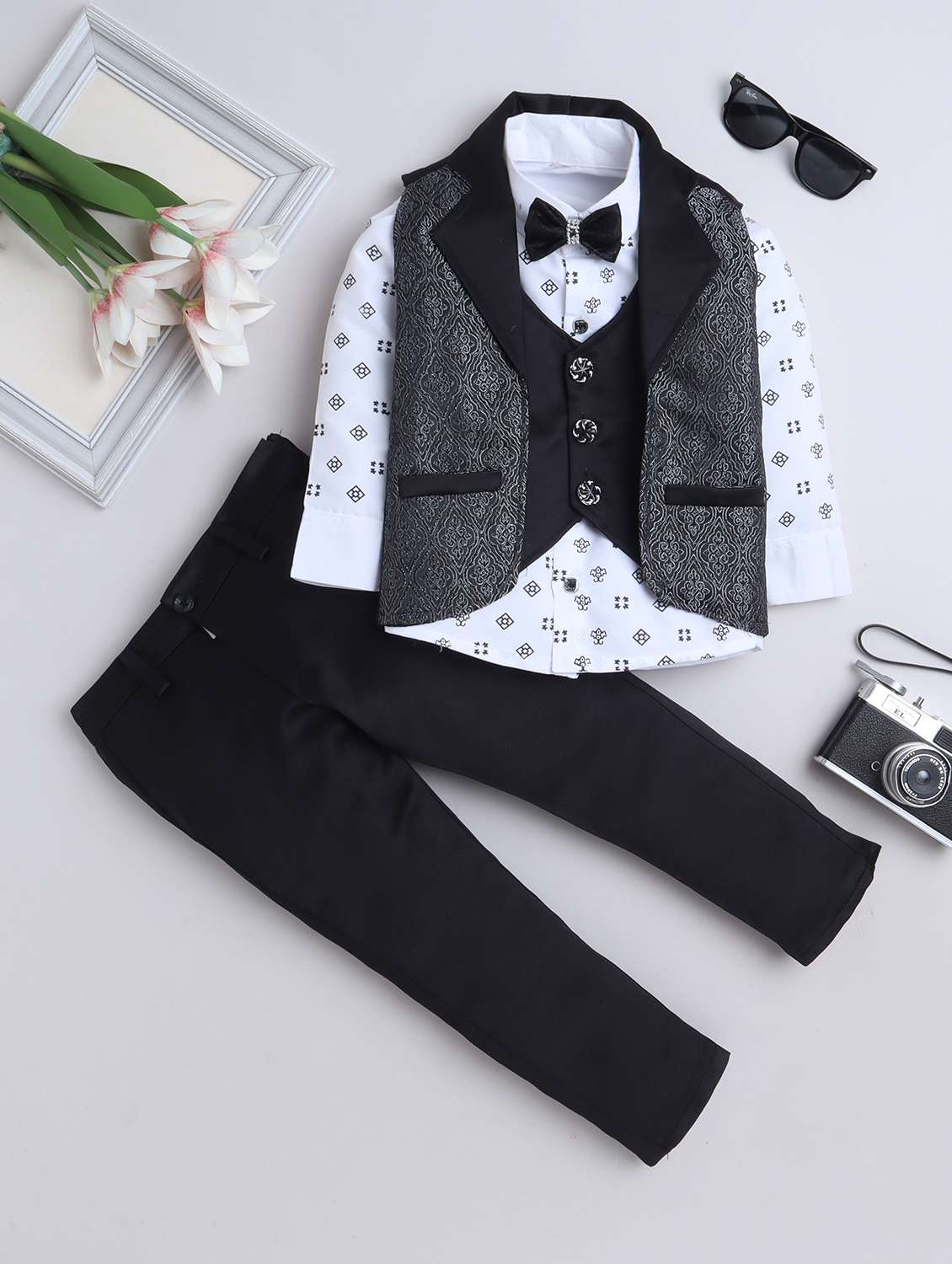 boys printed shirt and trouser with waistcoat - 22002436 -  Zoom Image - 0