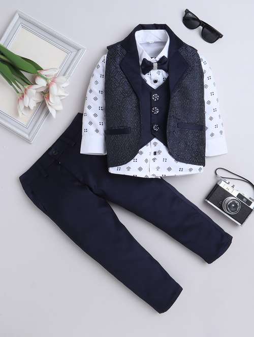 boys printed shirt and trouser with waistcoat - 22002438 -  Standard Image - 0
