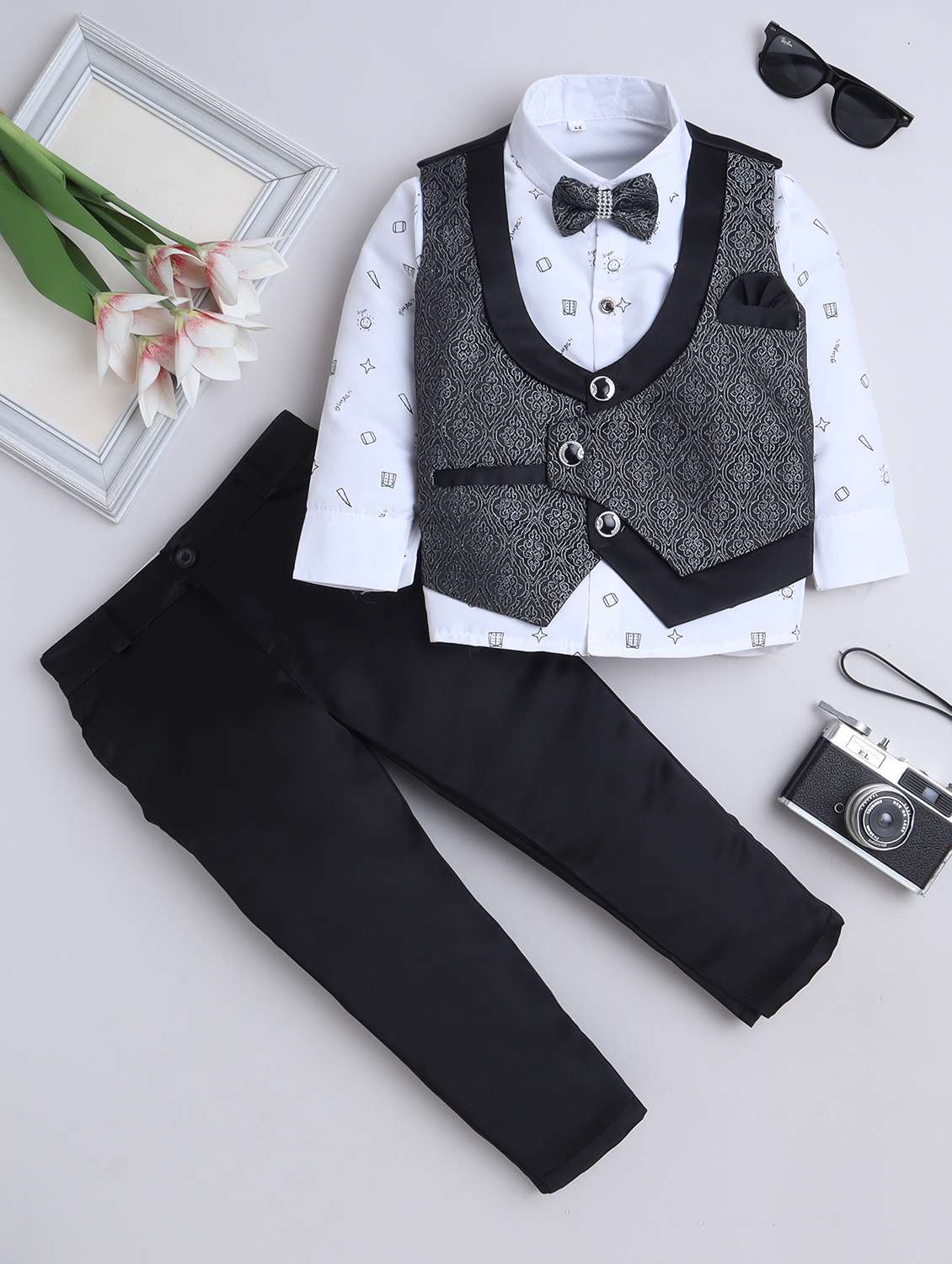boys printed shirt and trouser with waistcoat - 22002439 -  Zoom Image - 0