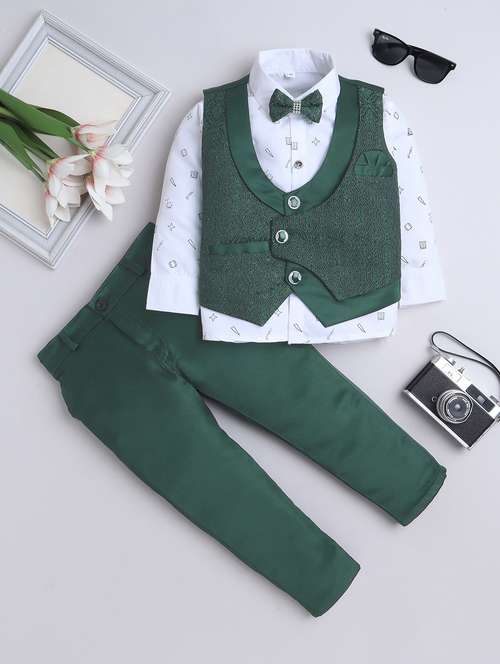 boys printed shirt and trouser with waistcoat - 22002440 -  Standard Image - 0
