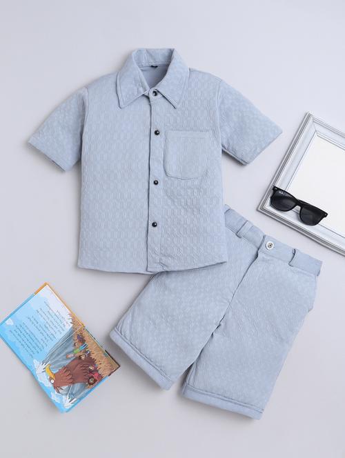 boys self designed shirt and short co-ord set - 22002442 - Standard Image - 0