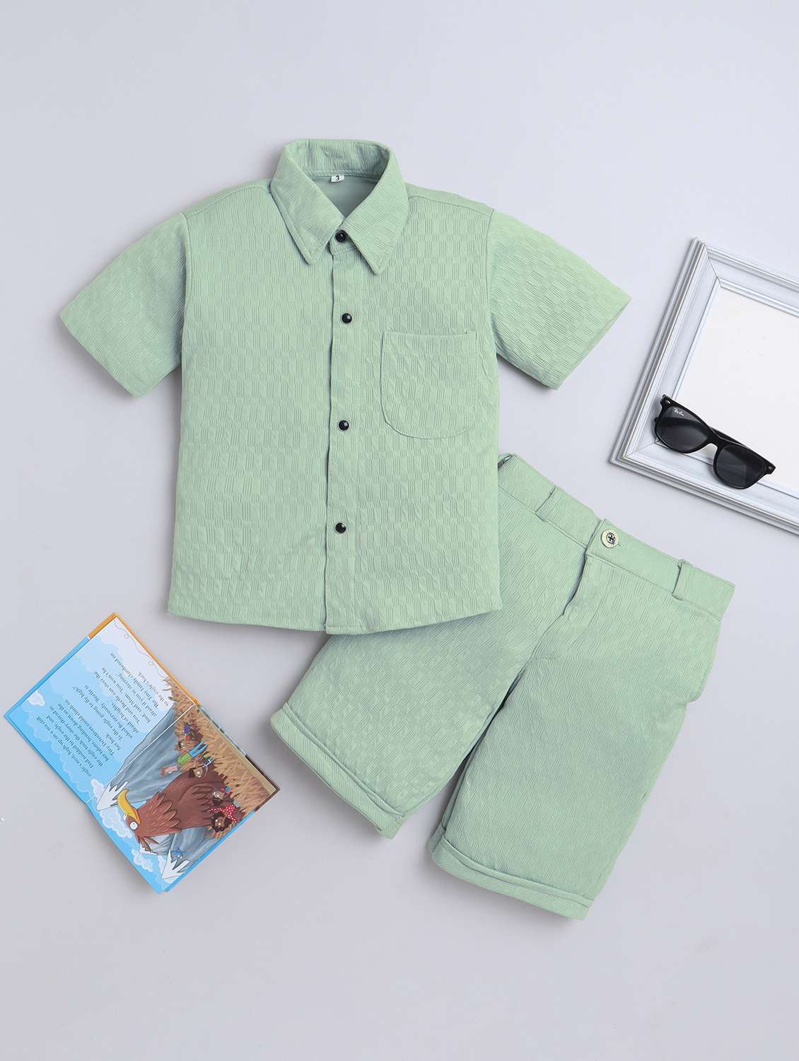 boys self designed shirt and short co-ord set