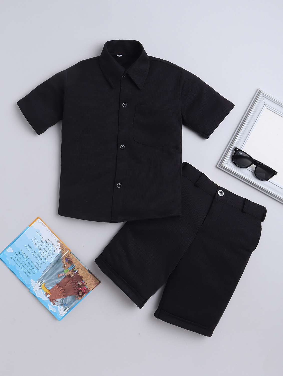 boys solid shirt and short co-ord set - 22002445 - Zoom Image - 0