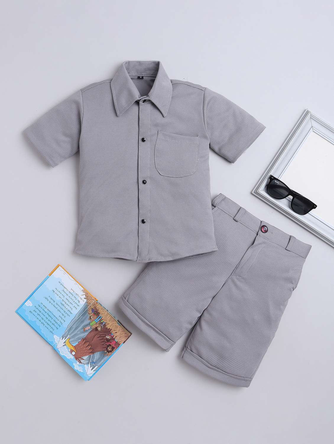 boys solid shirt and short co-ord set - 22002447 - Zoom Image - 0