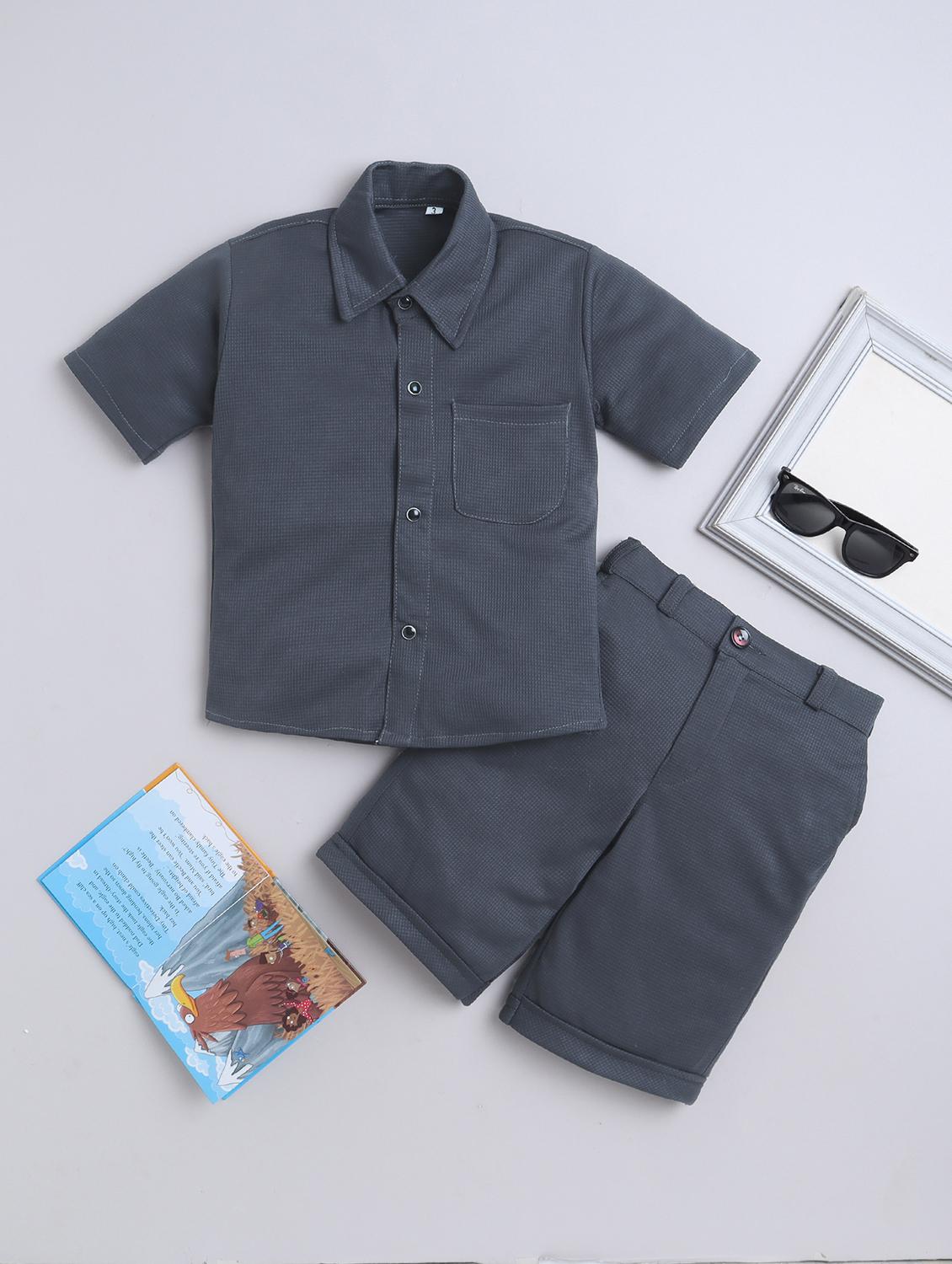 boys solid shirt and short co-ord set