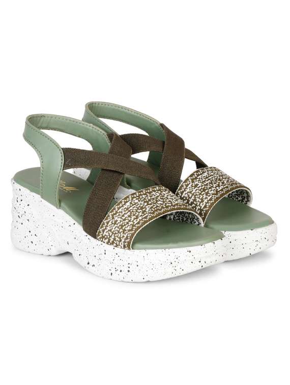 women olive back strap platforms wedge