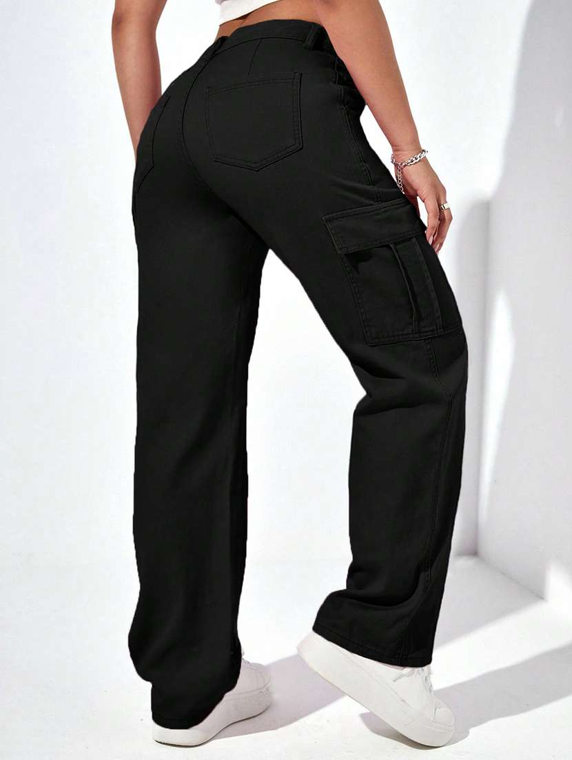 women solid mid rise regular fit cargo - 22002454 -  Standard Image - 3