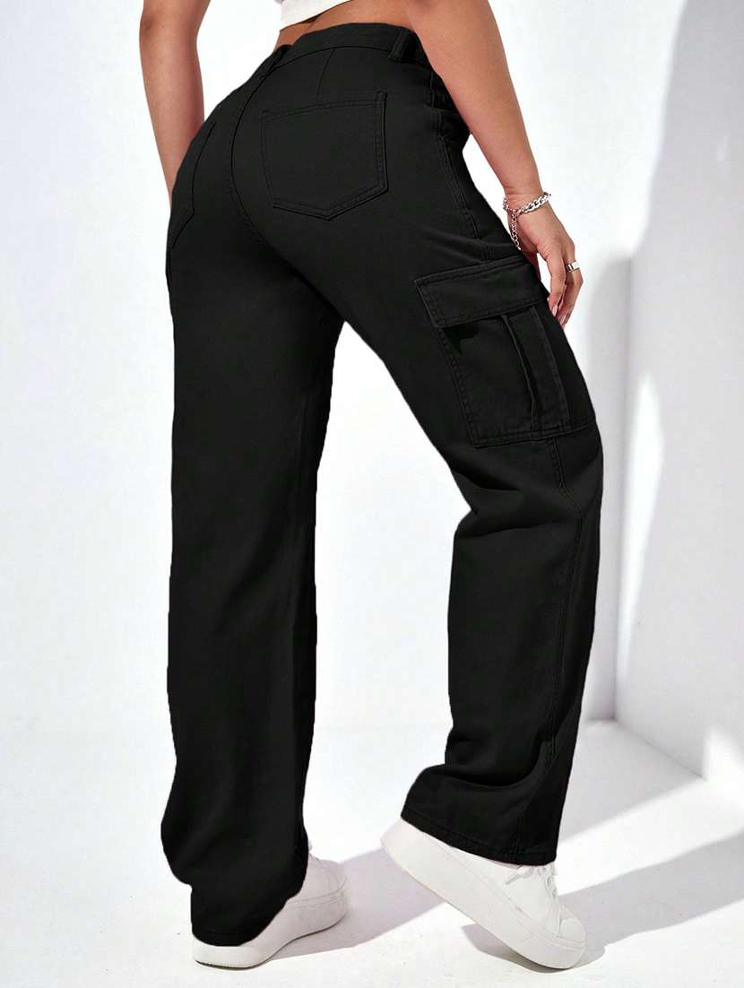 women solid mid rise regular fit cargo - 22002456 -  Standard Image - 3