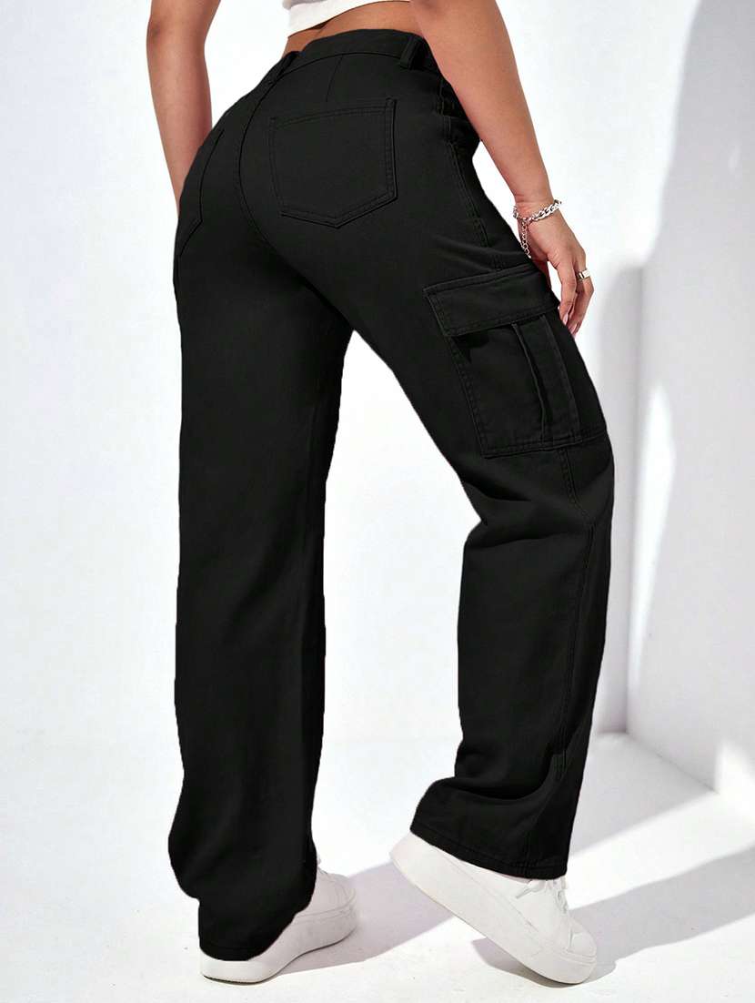 women solid mid rise regular fit cargo - 22002457 -  Standard Image - 3