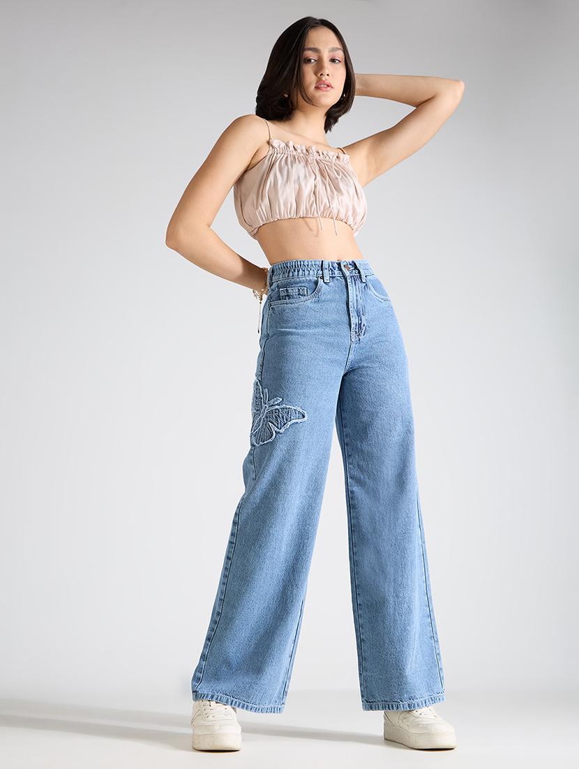 women solid high rise wide leg jean - 22002480 - Standard Image - 3