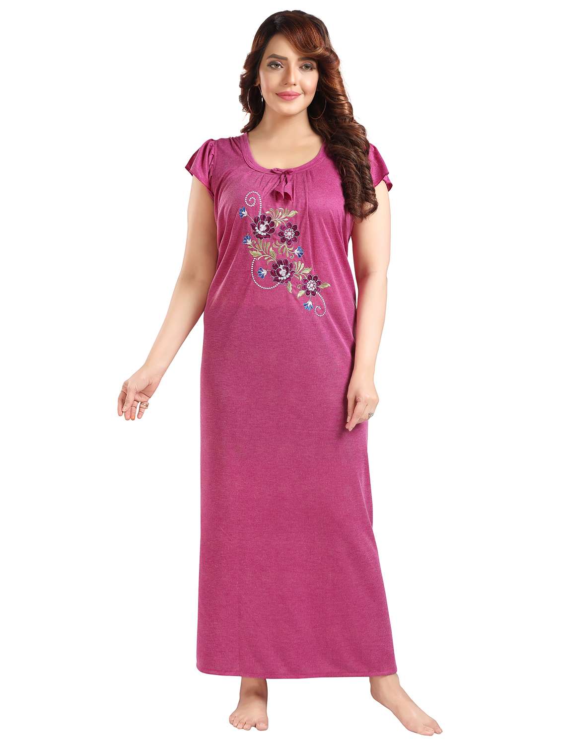 women embroidered short sleeve nighty - 22002482 -  Standard Image - 3