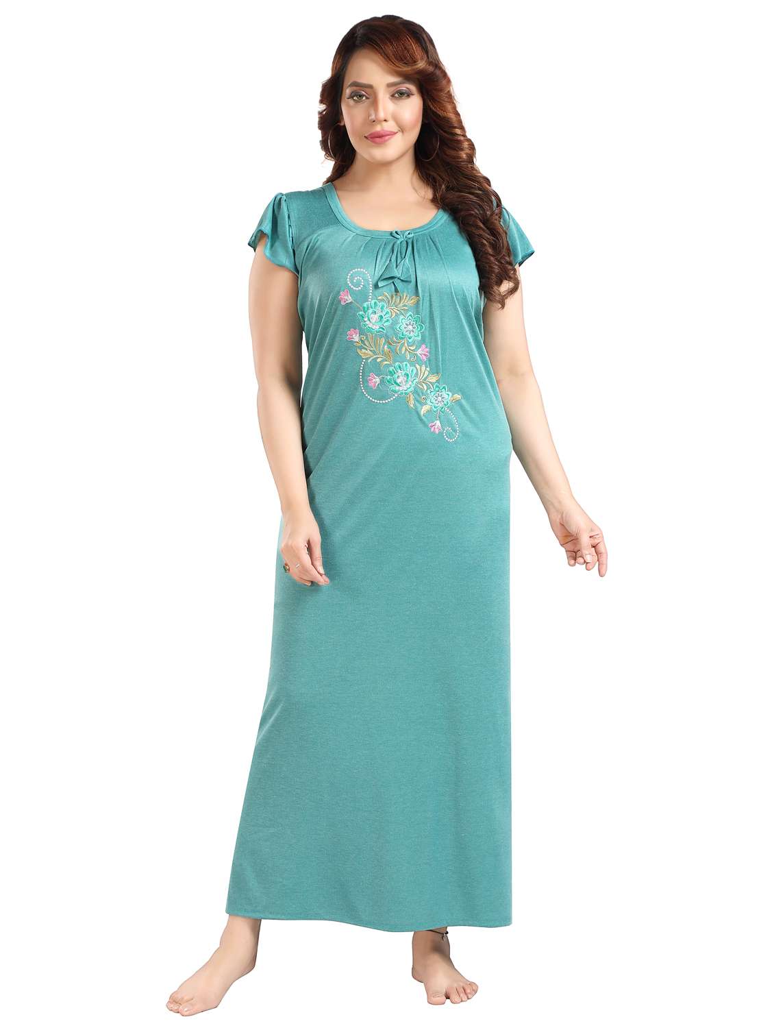 women embroidered short sleeve nighty - 22002483 -  Standard Image - 3