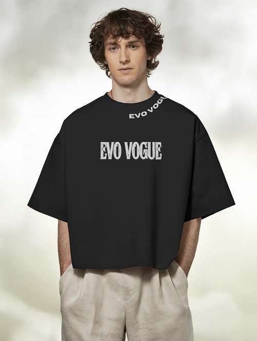 oversized fit black print t-shirt for men - 22002496 -  Standard Image - 0
