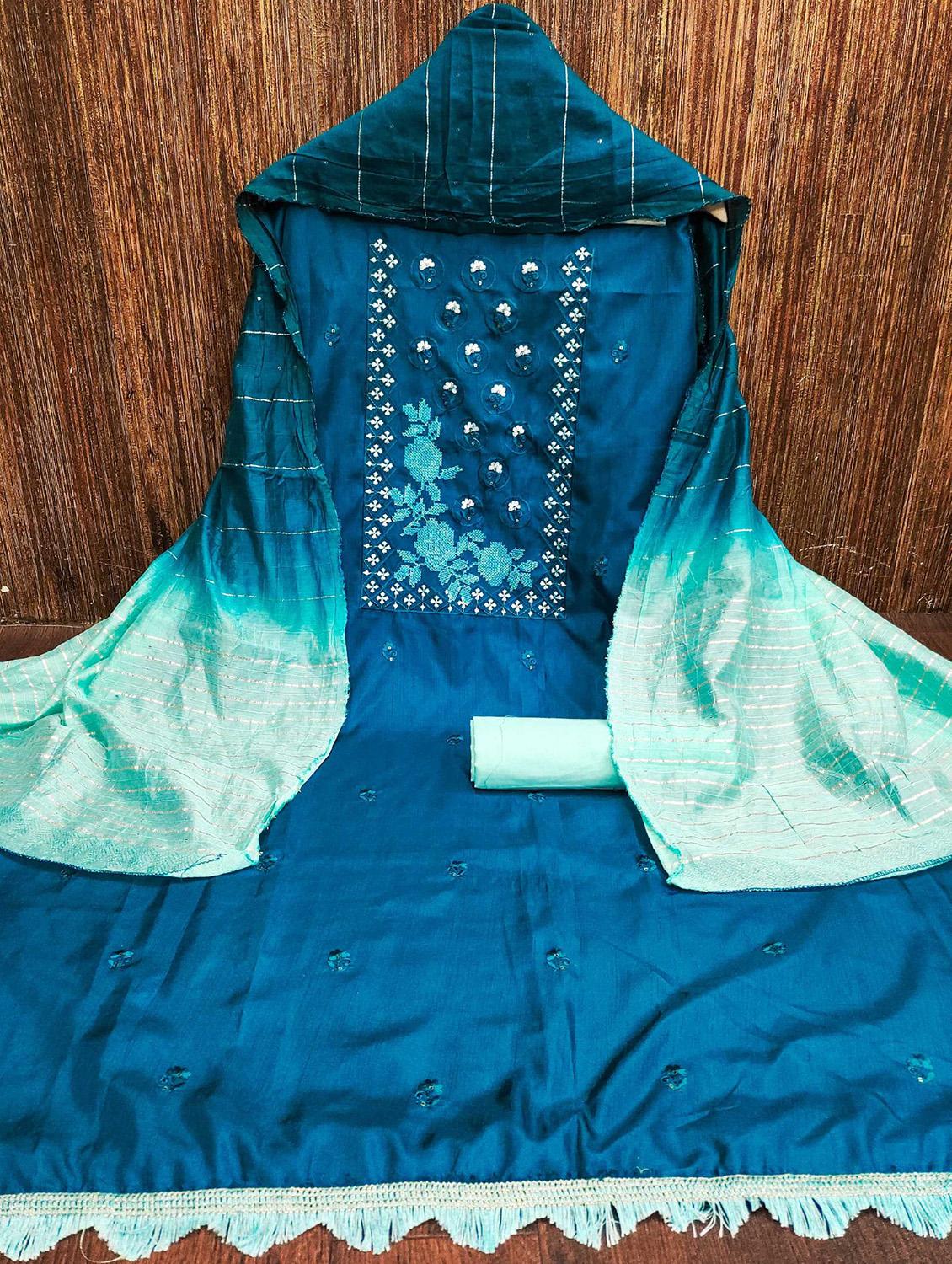 women solid with work embroidered unstitched suit set - 22002644 - Standard Image - 3