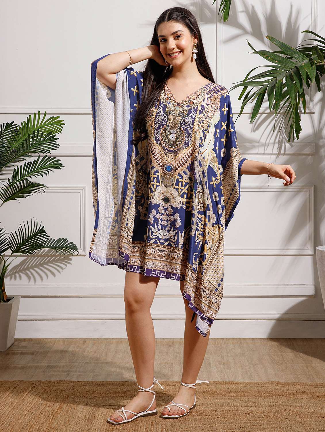 women printed kimono sleeve kaftan dress - 22002648 -  Zoom Image - 0