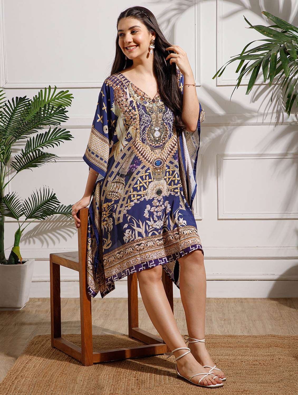 women printed kimono sleeve kaftan dress - 22002648 - Standard Image - 3