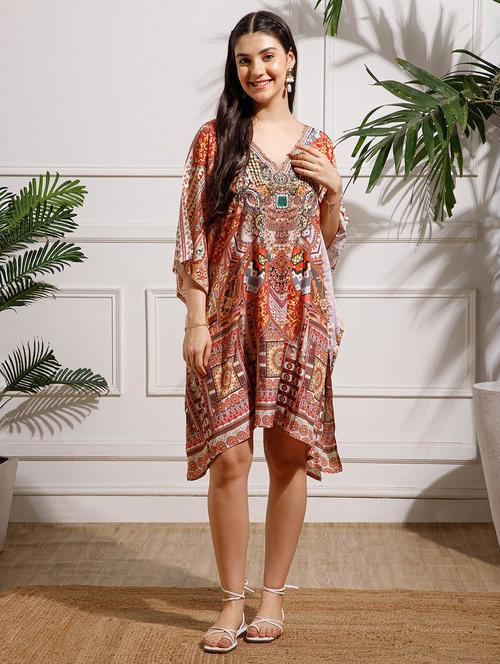 women printed kimono sleeve kaftan dress - 22002650 - Standard Image - 0