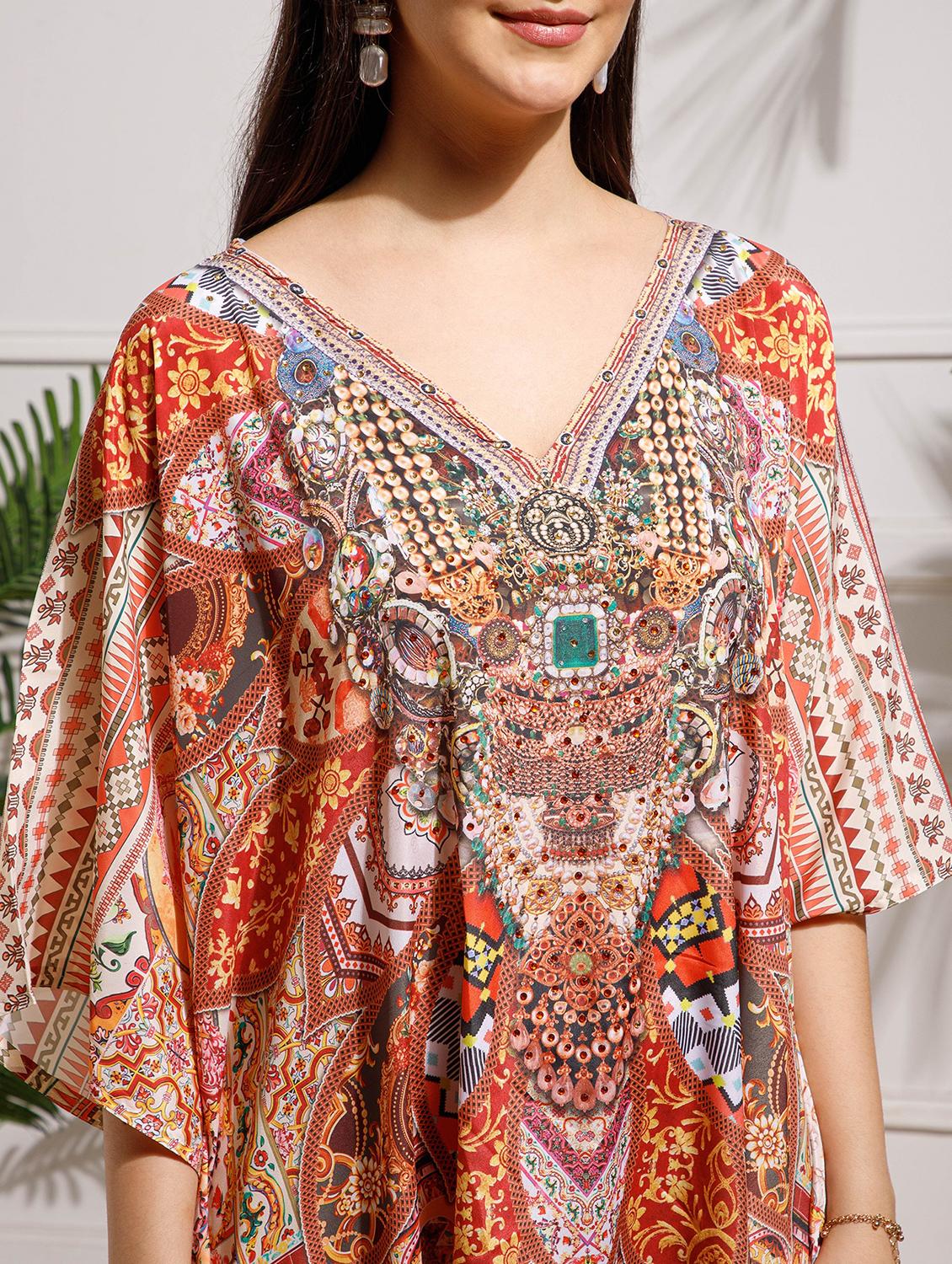 women printed kimono sleeve kaftan dress - 22002650 - Standard Image - 5