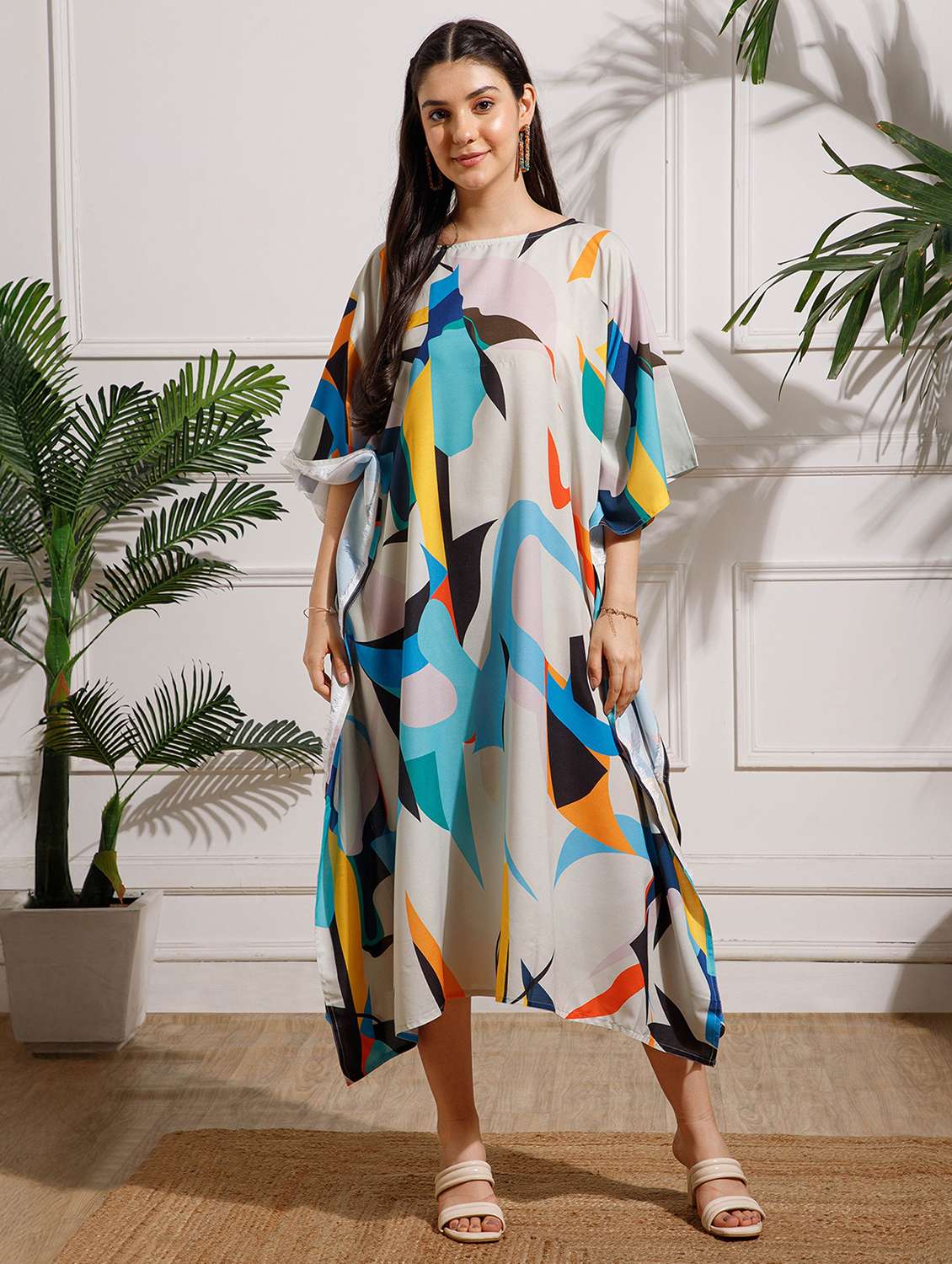 women printed kimono sleeve kaftan dress - 22002652 -  Zoom Image - 0